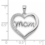 MOM CZ Heart Charm Pendant in Real 925 Sterling Silver