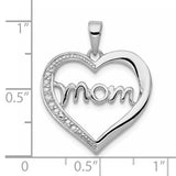 MOM CZ Heart Charm Pendant in Real 925 Sterling Silver