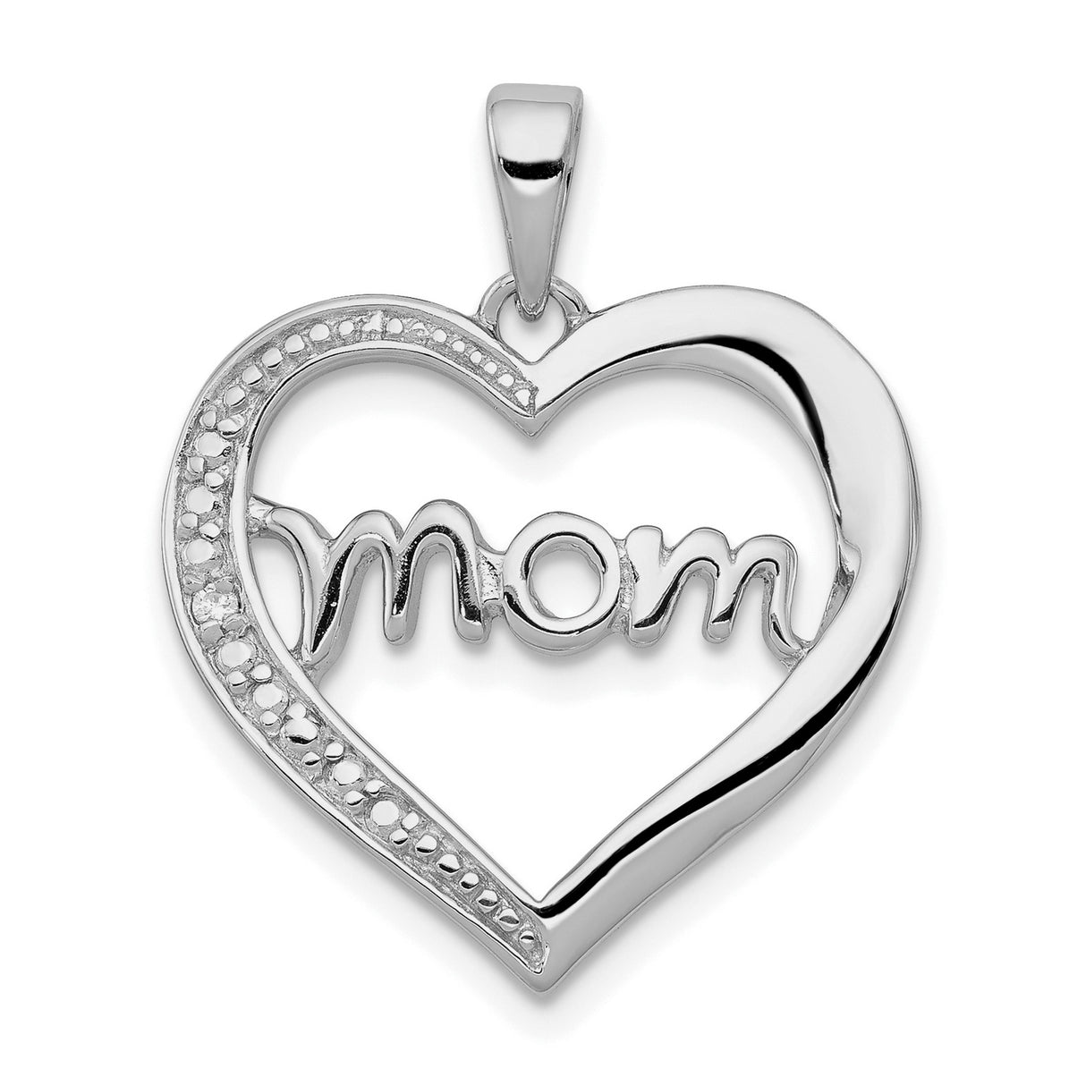 MOM CZ Heart Charm Pendant in Real 925 Sterling Silver