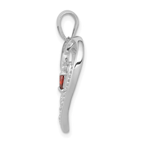Red CZ Heart and White CZ Mom Heart Charm Pendant in Real 925 Sterling Silver