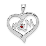 Red CZ Heart and White CZ Mom Heart Charm Pendant in Real 925 Sterling Silver