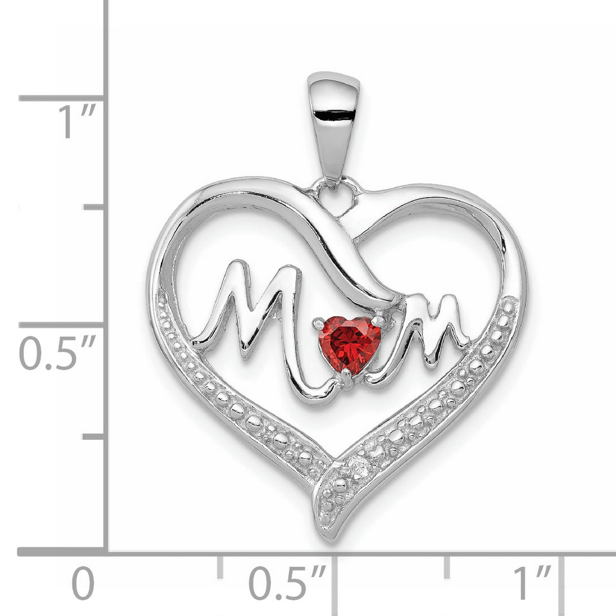 Red CZ Heart and White CZ Mom Heart Charm Pendant in Real 925 Sterling Silver