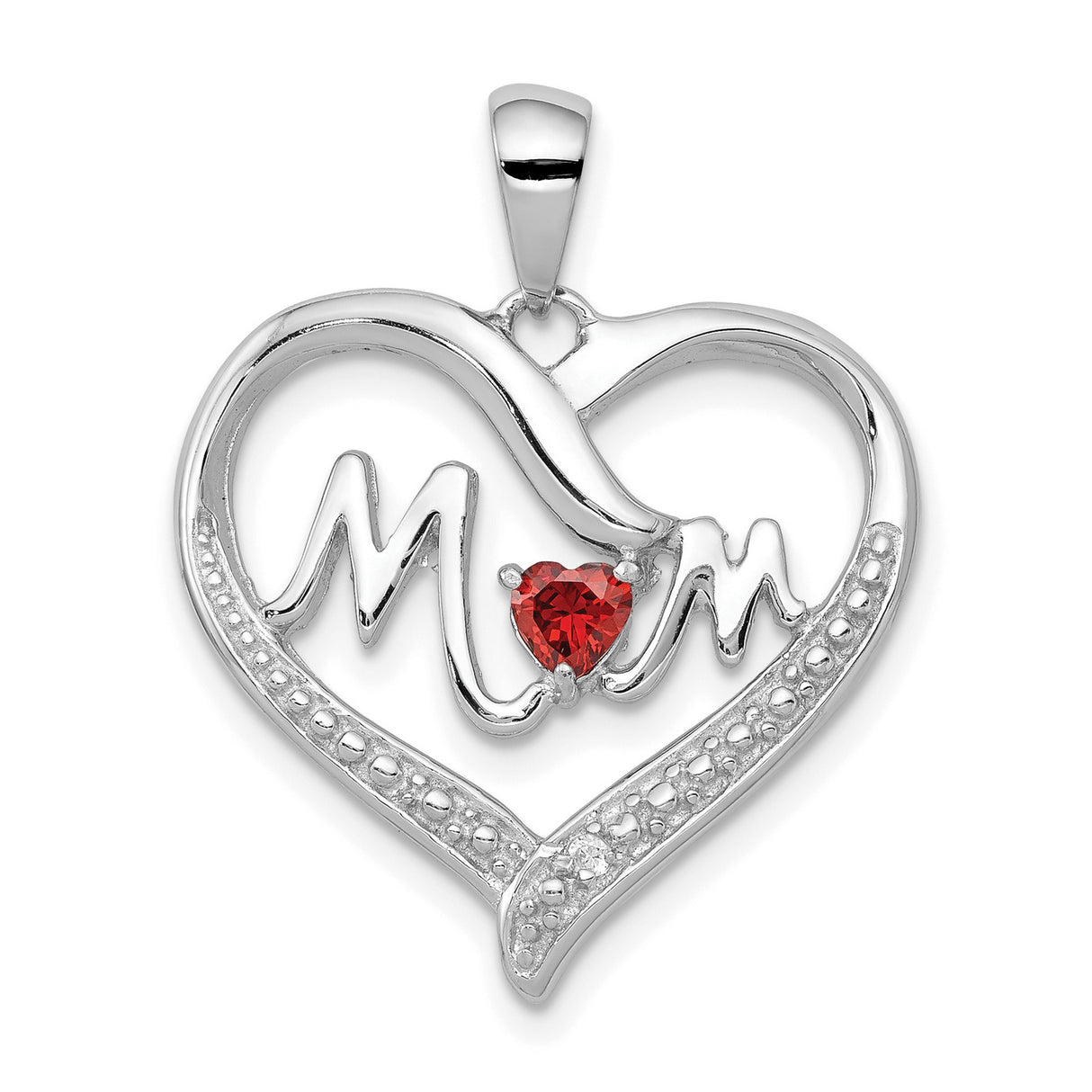 Red CZ Heart and White CZ Mom Heart Charm Pendant in Real 925 Sterling Silver