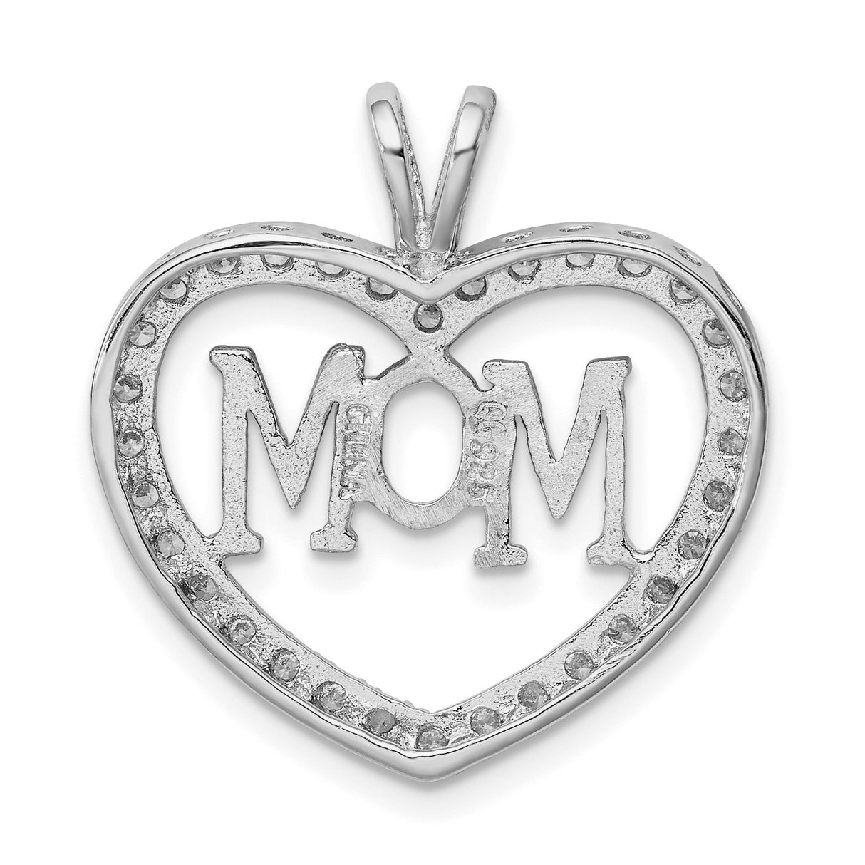 CZ Heart MOM Charm Pendant in Real 925 Sterling Silver