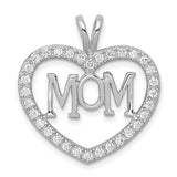 Sterling Silver Heart Pendant with MOM Design and Cubic Zirconia Accents