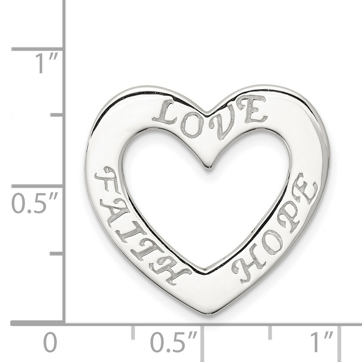 Faith Hope and Love Heart 23x23mm Charm Pendant in Real 925 Sterling Silver