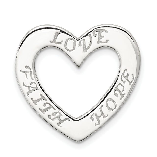 Faith Hope and Love Heart 23x23mm Charm Pendant in Real 925 Sterling Silver