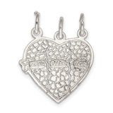 Sterling Silver Three-Piece Heart Pendant with Flower Motif and Split Design