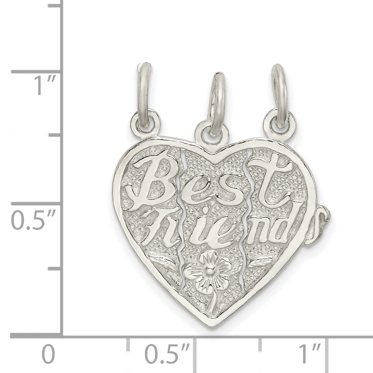 Sterling Silver Three-Piece Heart Pendant with Flower Motif and Split Design