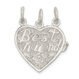 Sterling Silver Three-Piece Heart Pendant with Flower Motif and Split Design