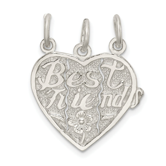 Sterling Silver Three-Piece Heart Pendant with Flower Motif and Split Design