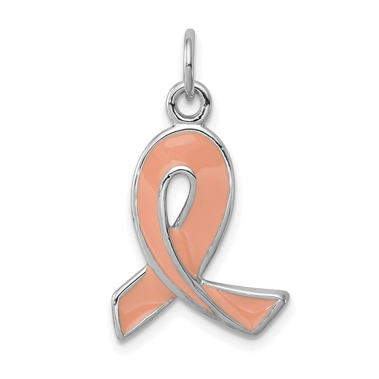 Sterling Silver Awareness Pendant with Enamel Pink Ribbon, Breast Cancer Support Jewelry