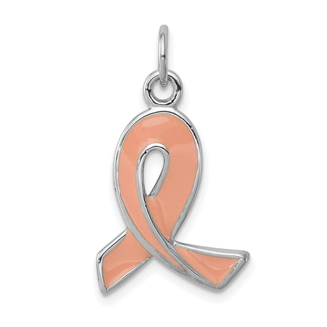 Sterling Silver Awareness Pendant with Enamel Pink Ribbon, Breast Cancer Support Jewelry