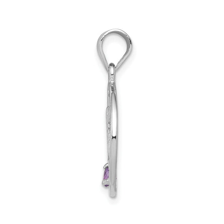 Sterling Silver Happy Birthday Pendant with Round Amethyst Accent