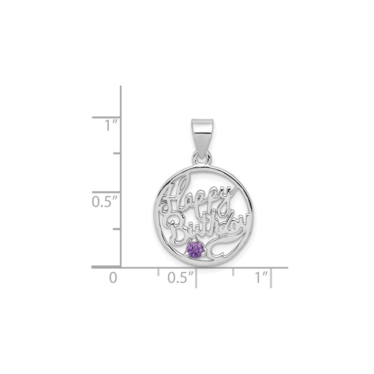 Sterling Silver Happy Birthday Pendant with Round Amethyst Accent