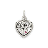 Sterling Silver Heart Pendant with Pink Gemstone, Sweet Sixteen Charm for Teen Girls