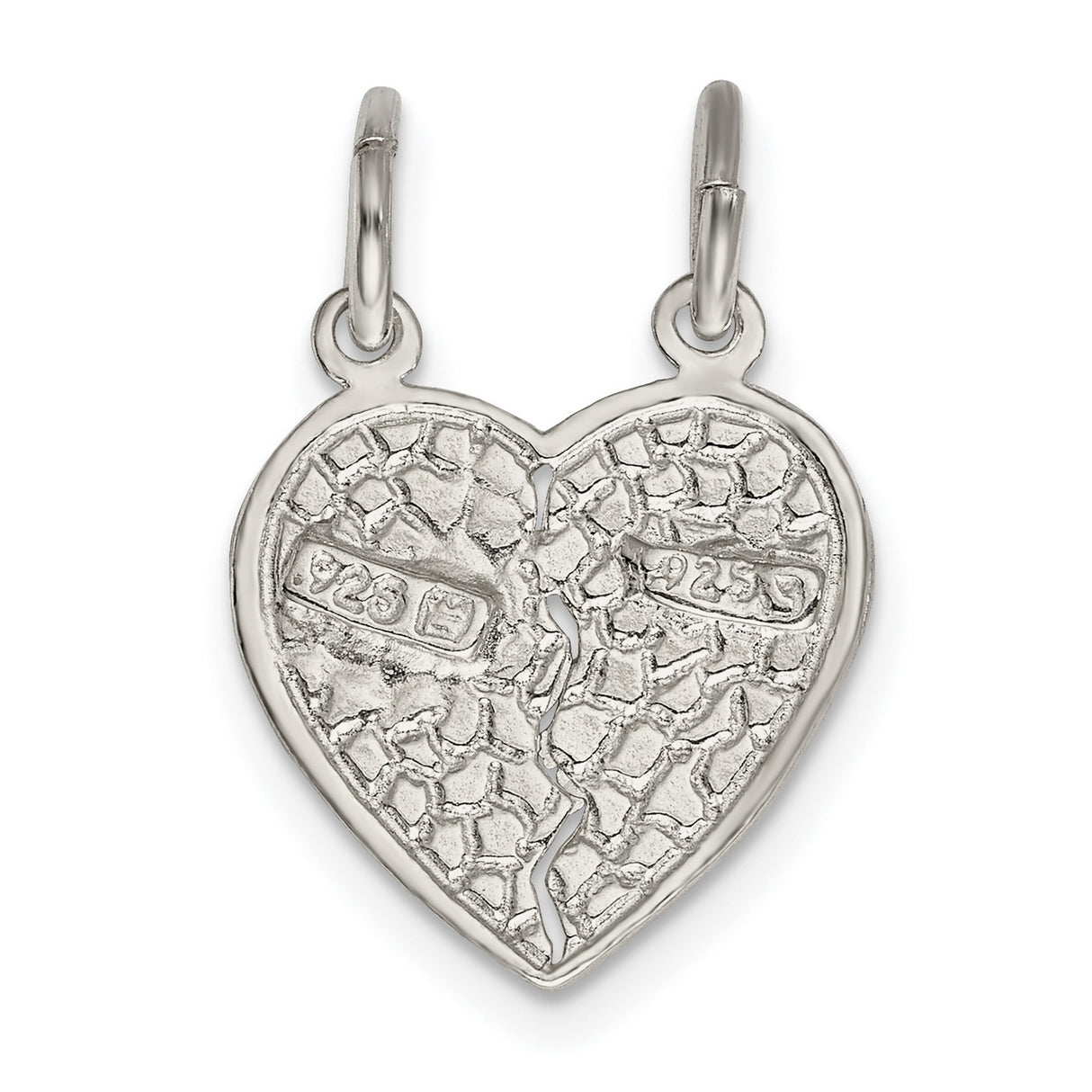Sterling Silver Break Apart Heart Pendant with Ichthys Symbol for Christian Friendship