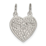Sterling Silver Break Apart Heart Pendant with Ichthys Symbol for Christian Friendship