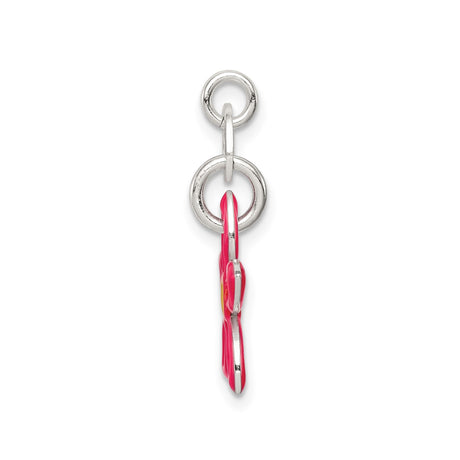 Sterling Silver Flower Charm with Pink Enamel and Yellow Center, Openwork Five-Petal Design
