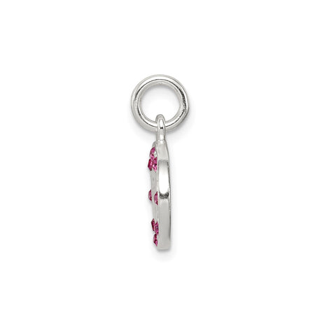Sterling Silver Angel Pendant with Pink Crystals, Oval Medallion and Halo Design