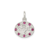 Sterling Silver Angel Pendant with Pink Crystals, Oval Medallion and Halo Design