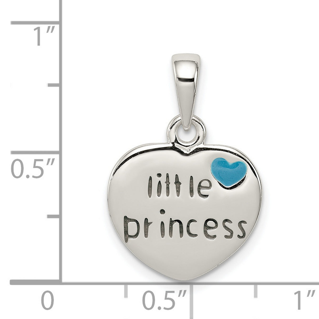 Enameled Little Princess Heart Charm Pendant in Real 925 Sterling Silver