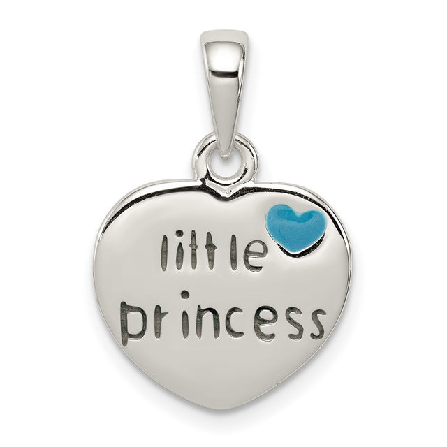 Enameled Little Princess Heart Charm Pendant in Real 925 Sterling Silver