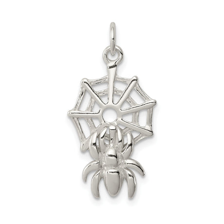 Sterling Silver Spider Pendant with Web Design, Gothic Halloween Jewelry