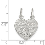 I Love You 2-piece break apart Heart Charm Pendant in Real 925 Sterling Silver