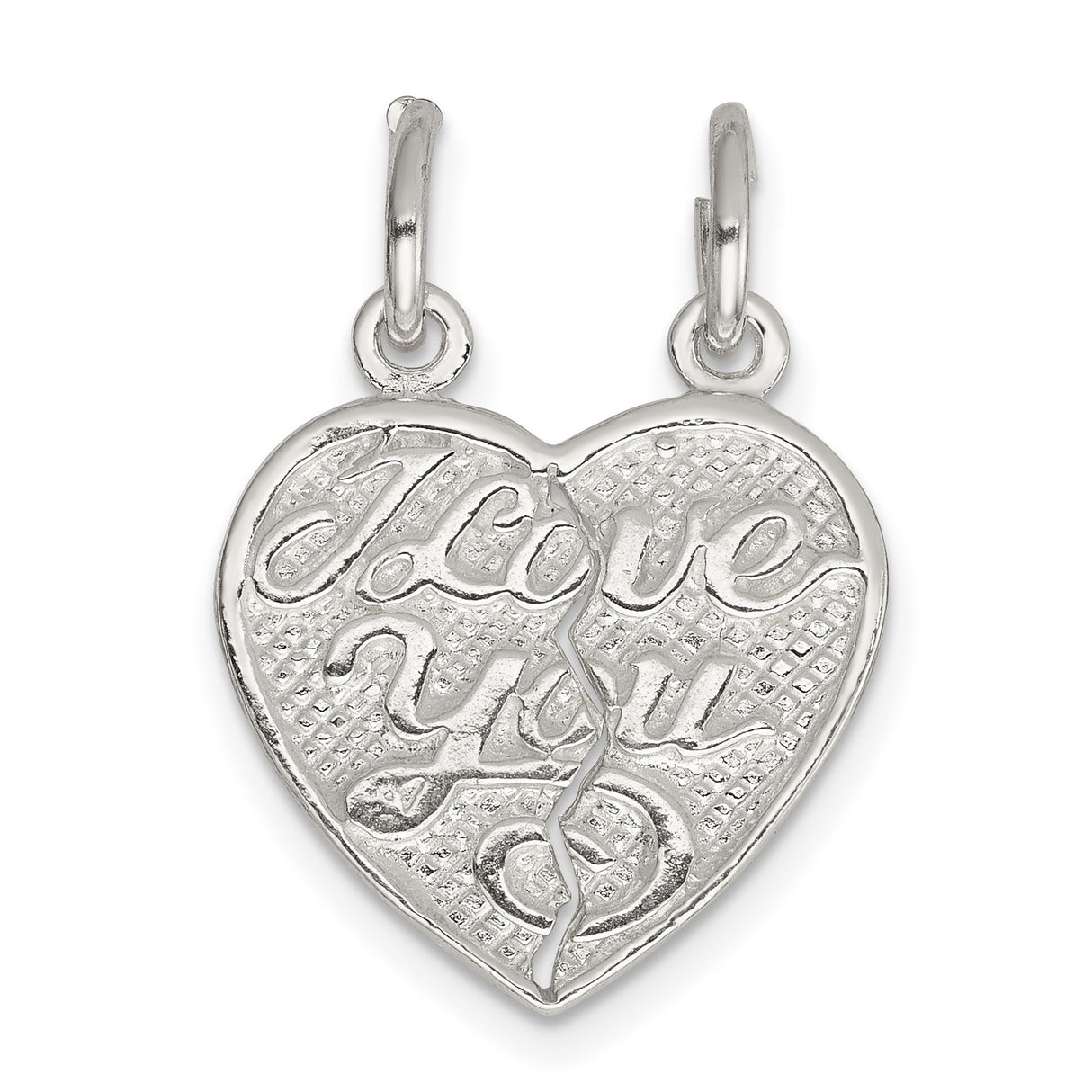 I Love You 2-piece break apart Heart Charm Pendant in Real 925 Sterling Silver