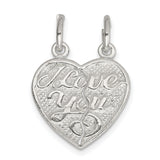 I Love You 2-piece break apart Heart Charm Pendant in Real 925 Sterling Silver