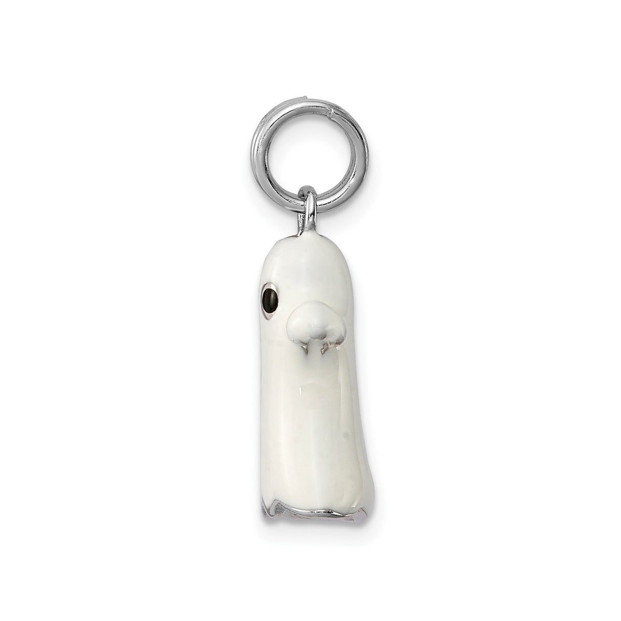 Sterling Silver Ghost Pendant with Black Enamel Eyes, Halloween Charm for Women or Unisex Wear