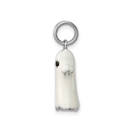 Sterling Silver Ghost Pendant with Black Enamel Eyes, Halloween Charm for Women or Unisex Wear