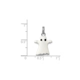 Sterling Silver Ghost Pendant with Black Enamel Eyes, Halloween Charm for Women or Unisex Wear