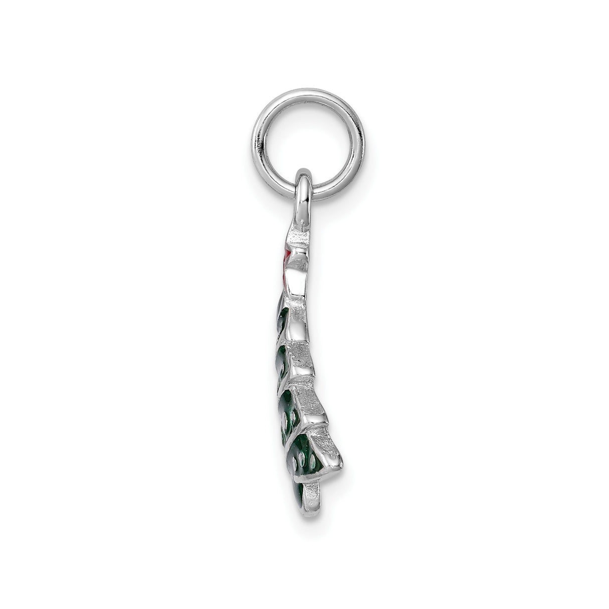 Sterling Silver Christmas Tree Pendant with Green Enamel and Red Star Holiday Charm