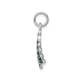 Sterling Silver Christmas Tree Pendant with Green Enamel and Red Star Holiday Charm