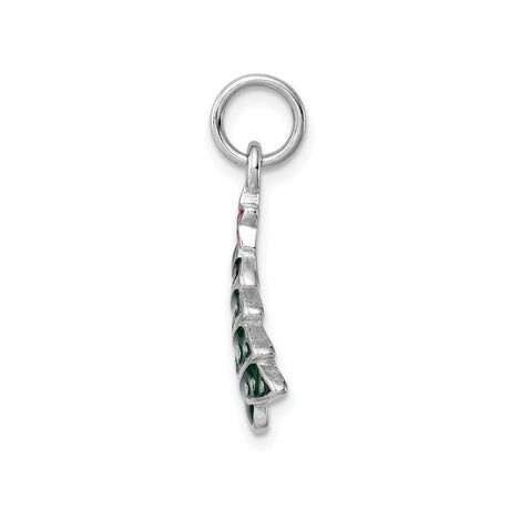 Sterling Silver Christmas Tree Pendant with Green Enamel and Red Star Holiday Charm