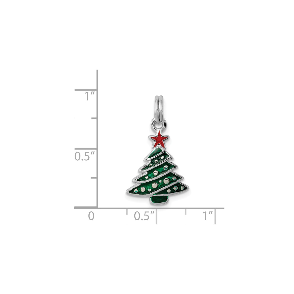 Sterling Silver Christmas Tree Pendant with Green Enamel and Red Star Holiday Charm
