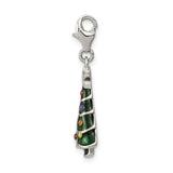 Sterling Silver Christmas Tree Charm with Cubic Zirconia and Green Enamel Holiday Theme