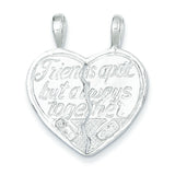 Best Friend 2-piece break apart Heart Charm Pendant in Real 925 Sterling Silver