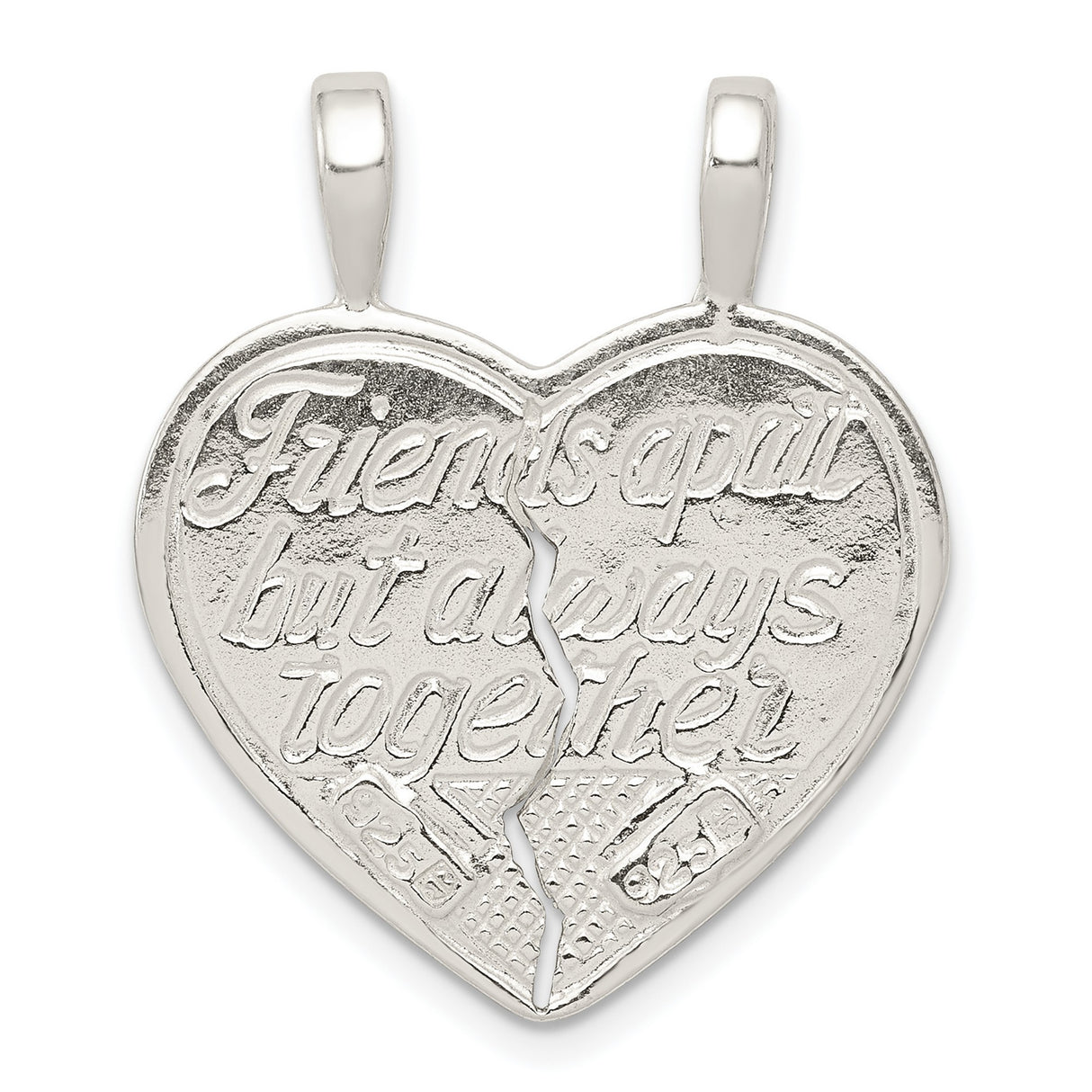 Best Friend 2-piece break apart Heart Charm Pendant in Real 925 Sterling Silver