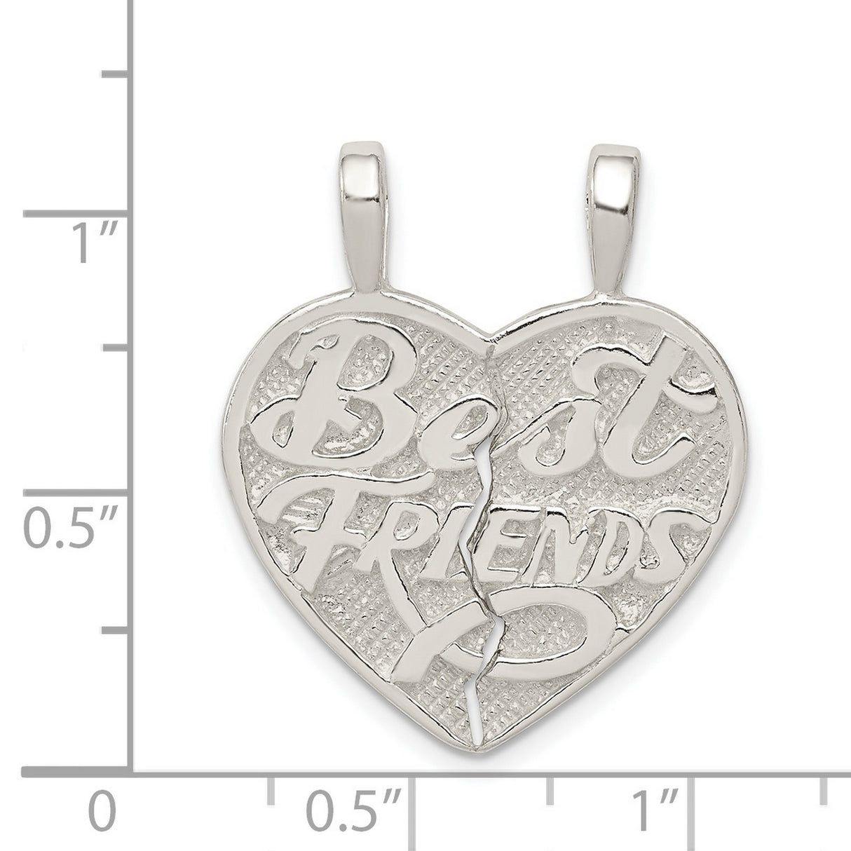 Best Friend 2-piece break apart Heart Charm Pendant in Real 925 Sterling Silver