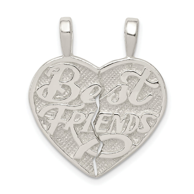 Best Friend 2-piece break apart Heart Charm Pendant in Real 925 Sterling Silver