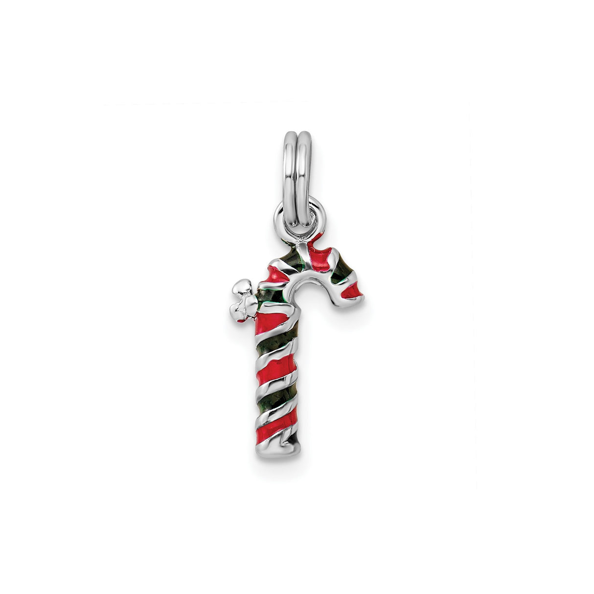 Sterling Silver Candy Cane Pendant with Red and Green Enamel, Christmas Charm