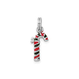 Sterling Silver Candy Cane Pendant with Red and Green Enamel, Christmas Charm