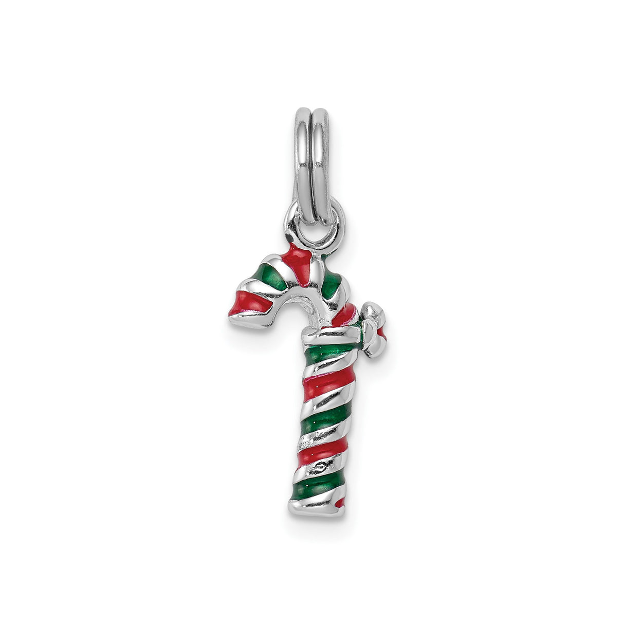 Sterling Silver Candy Cane Pendant with Red and Green Enamel, Christmas Charm