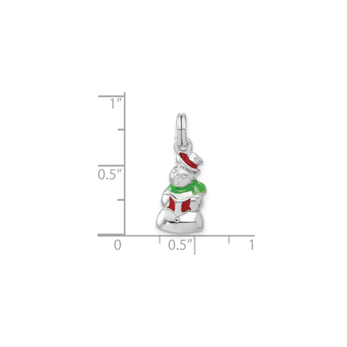 Sterling Silver Snowman Pendant with Enamel Red Hat, Green Scarf, and Songbook, Christmas Theme