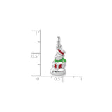Sterling Silver Snowman Pendant with Enamel Red Hat, Green Scarf, and Songbook, Christmas Theme