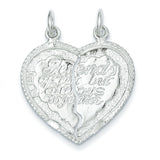 Best Friend 2-piece break apart Heart Charm Pendant in Real 925 Sterling Silver