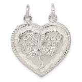 Best Friend 2-piece break apart Heart Charm Pendant in Real 925 Sterling Silver